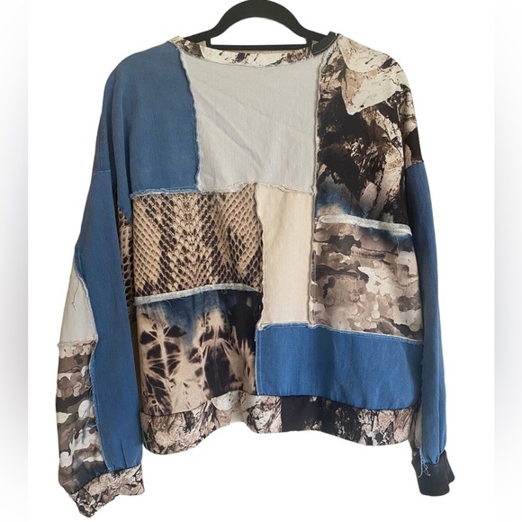 ZARA Patchwork Animal Print Top Women’s Size Medium Boho Retro Loose Fit… - Picture 4 of 11